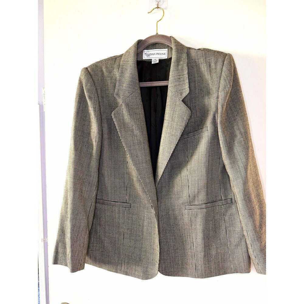 Vintage Evan Picone 100% Wool Houndstooth Power Blazer Size 14